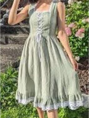 NWT Zaylia Boutique Sage Green Cottagecore Midi Dress, Lace Corset Bodice  2XL